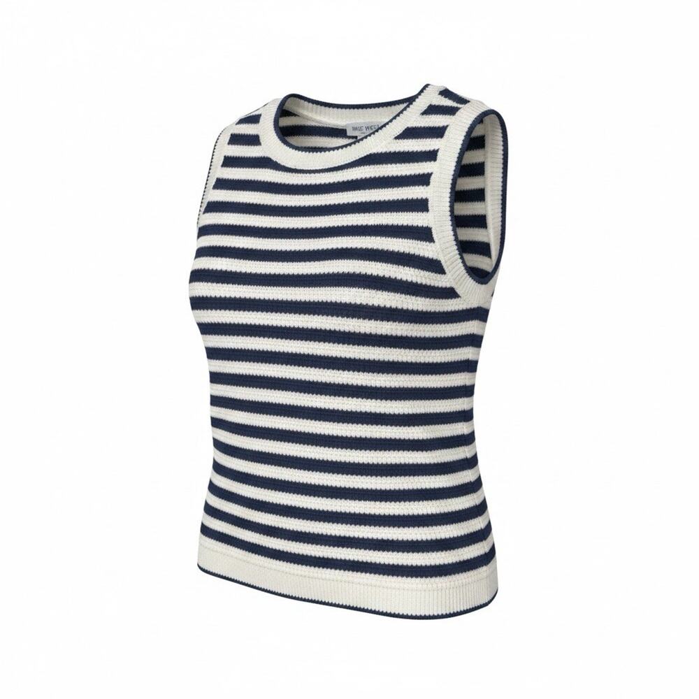 Nine West Womens Blue White Stripe Crochet Tank Top Sleeveless